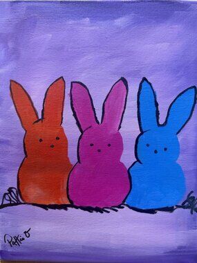 Easter Peeps & Friends Original 14x11 Whimsical Pop Folk Art Painting Signed